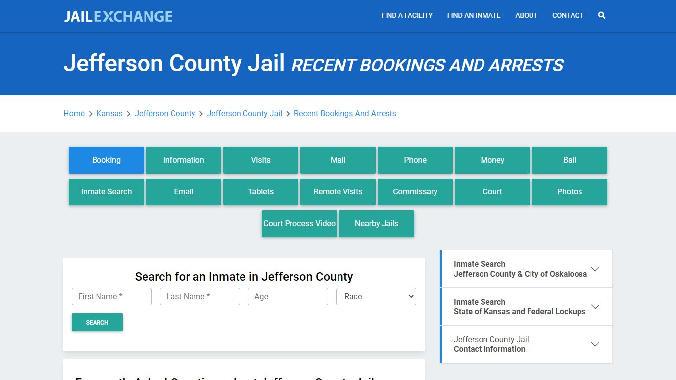 Jefferson County Jail KS Recent Arrests and Bookings